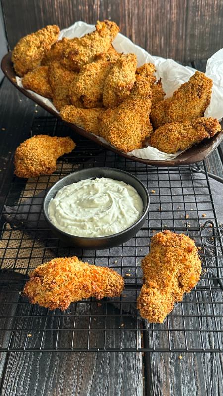 Breaded wings in the oven